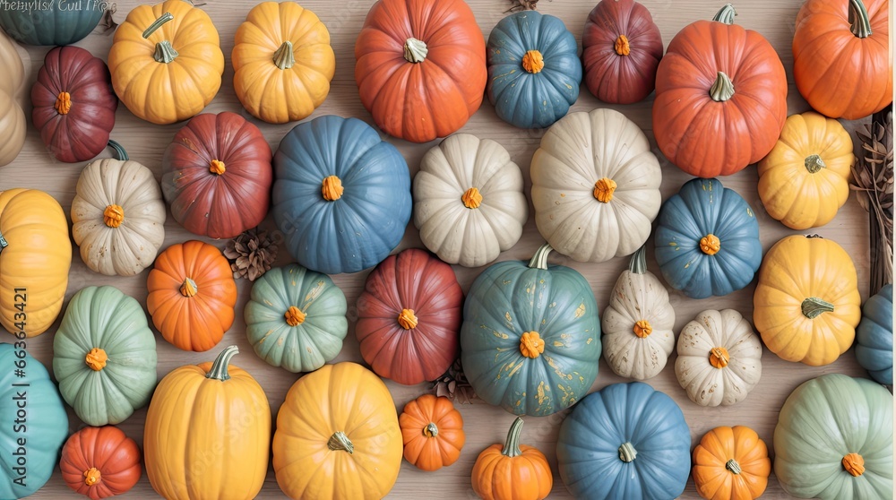 A Banner Featuring a Collection of Handmade Plaster Pumpkins for Seasonal Holidays – Halloween, Thanksgiving, and Fall Decorations.