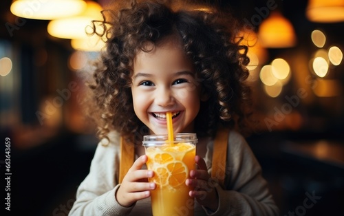 Funny child girl is drinkin...