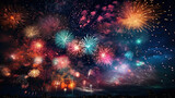 Colorful fireworks on dark sky background for celebration happy new year and merry christmas