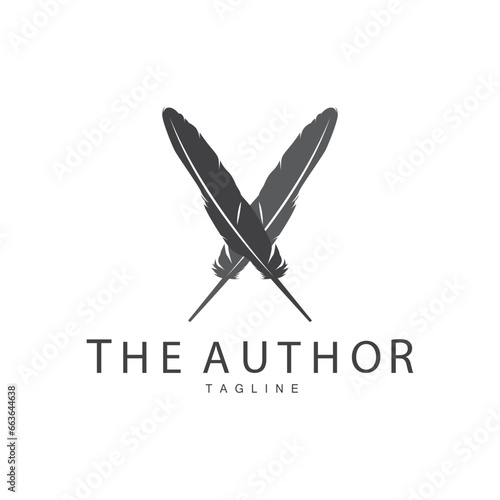 Feather Silhouette Logo, Author Design Luxury Simple Elegant Vector Illustration Template