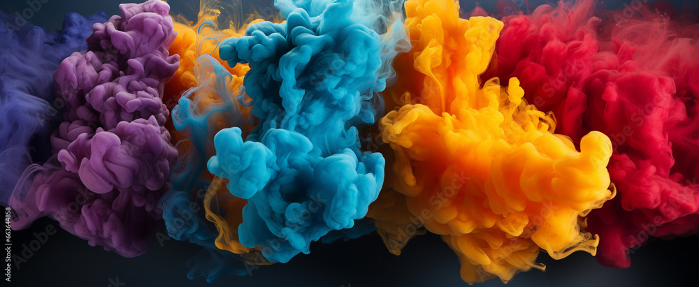 Obraz premium Different colors smoke falling from the mountain interior spectrum abstract background