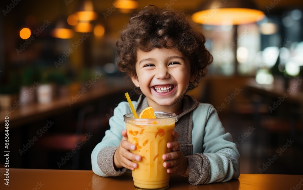 Funny child boy is drinking an orange juice Funny child boy is drinking an orange juice