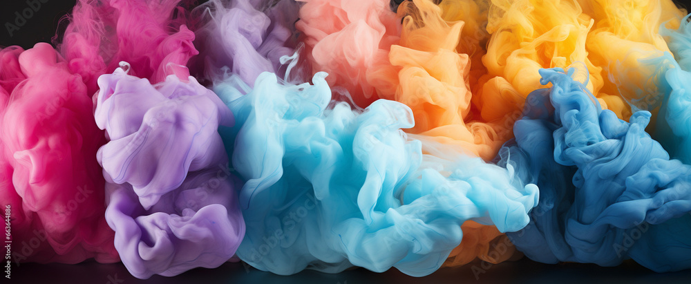 Different colors smoke falling from the mountain interior spectrum abstract background
