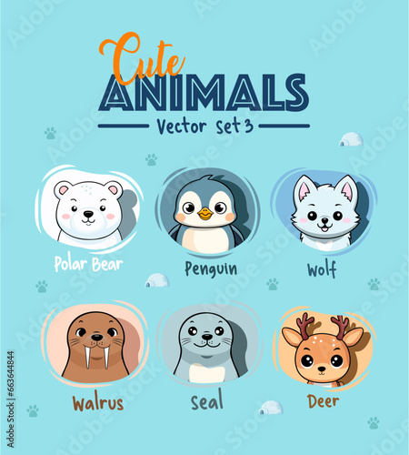 Cute Animals Vector Set 3. Clip Art Vector