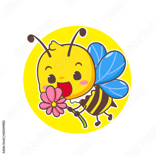 Cute bee cartoon character. Kawaii adorable animal concept design. Isolated white background. Vector illustration.