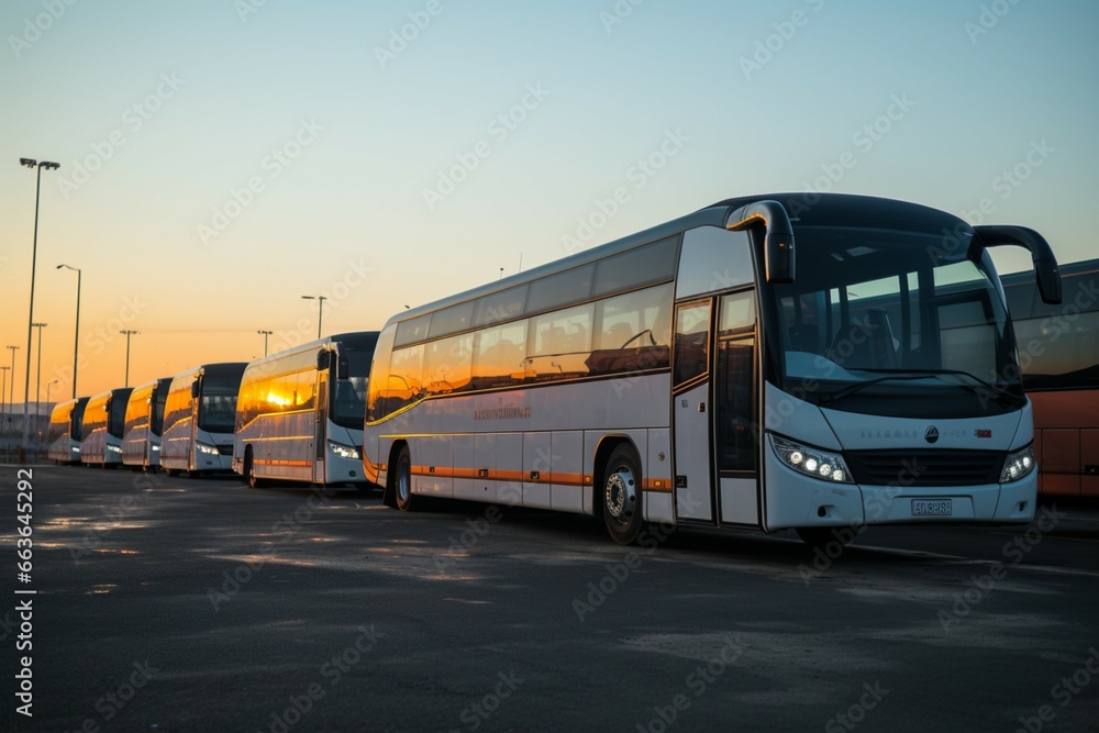 Construction area hosts a lineup of buses for passenger transition purposes