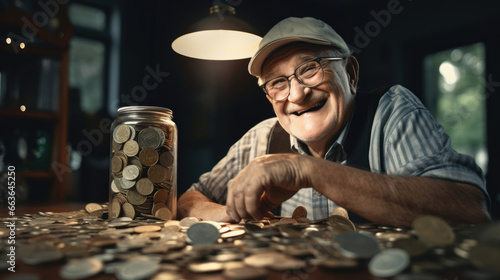 A grandpa proudly displaying his cherished collection of vintage coins photo