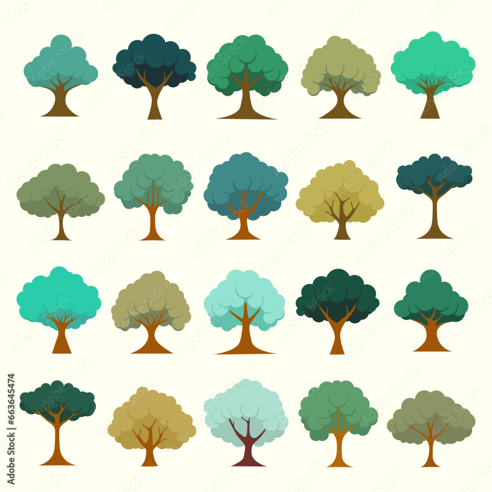 Fototapeta premium Tree Vector. Tree Bundle Package Illustration in Flat Design Style