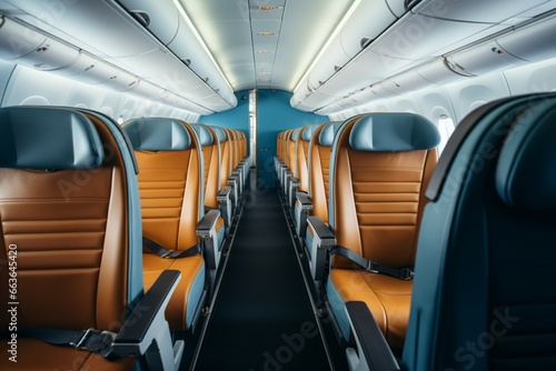 Empty cabin seats provide a spacious and peaceful airplane interior atmosphere © Muhammad Shoaib