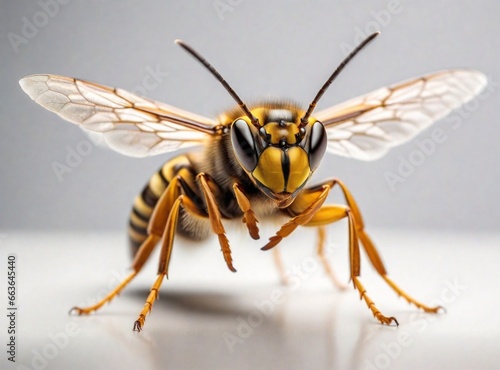 Furious hornet, empty gray background, studio shot. AI generated image