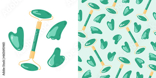 Gua sha and facial massage roller seamless pattern