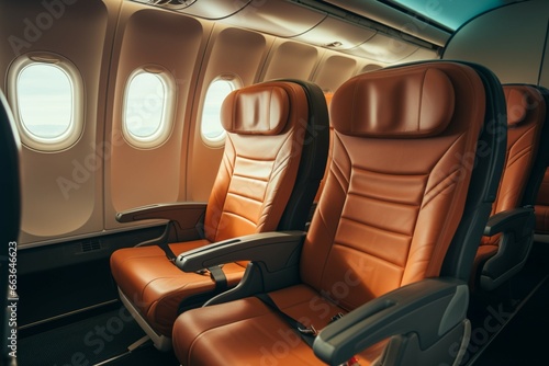 Vacant passenger seats inside an aircrafts cabin, portraying an empty plane © Muhammad Shoaib
