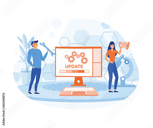 Cartoon software update people for mobile app design. flat vector modern illustration 