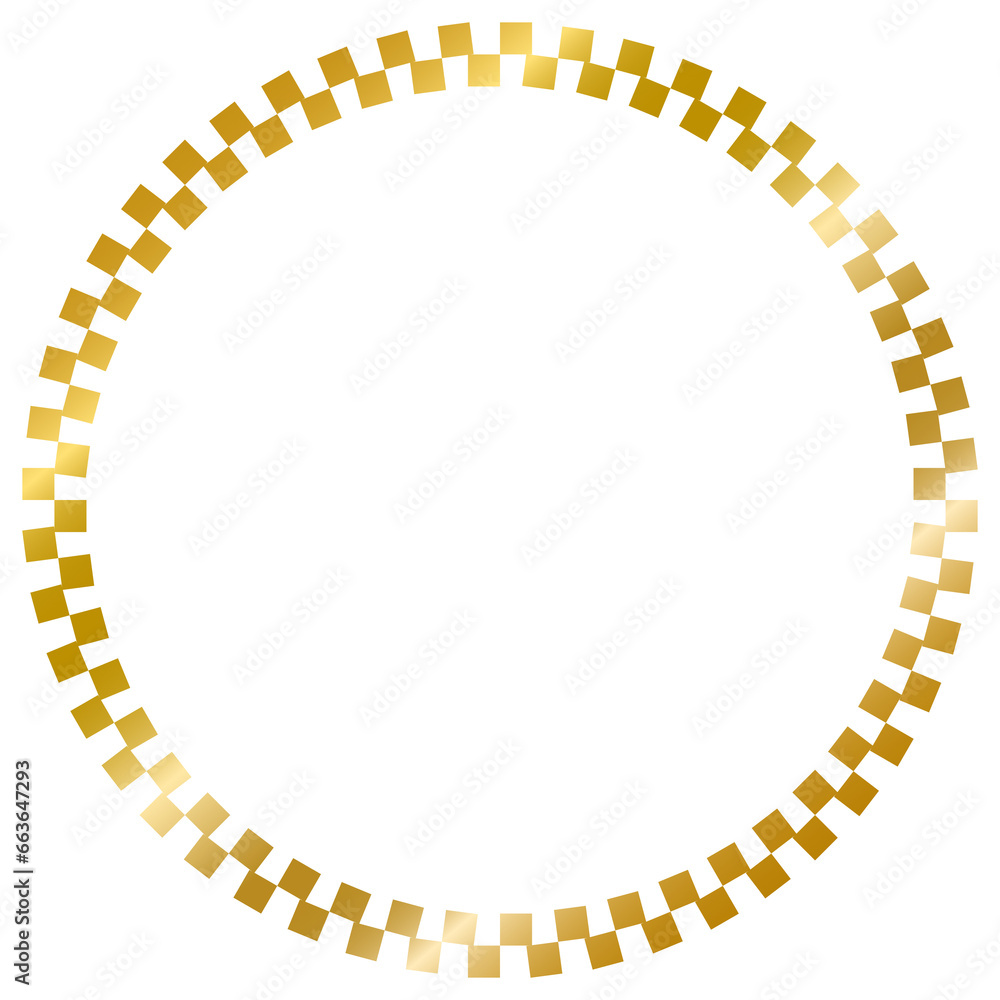 Checkered pattern Ornament frame , vintage frame , decorative frame , circle golden frame , illustration isolated on white background , transparent background png file ready to use
