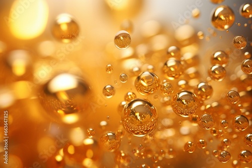 Shimmering effervescent bubbles in radiant gold color. Generative AI