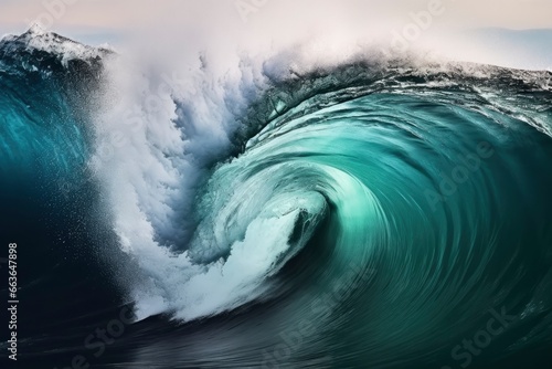 Extreme close up of thrashing emerald ocean waves.
