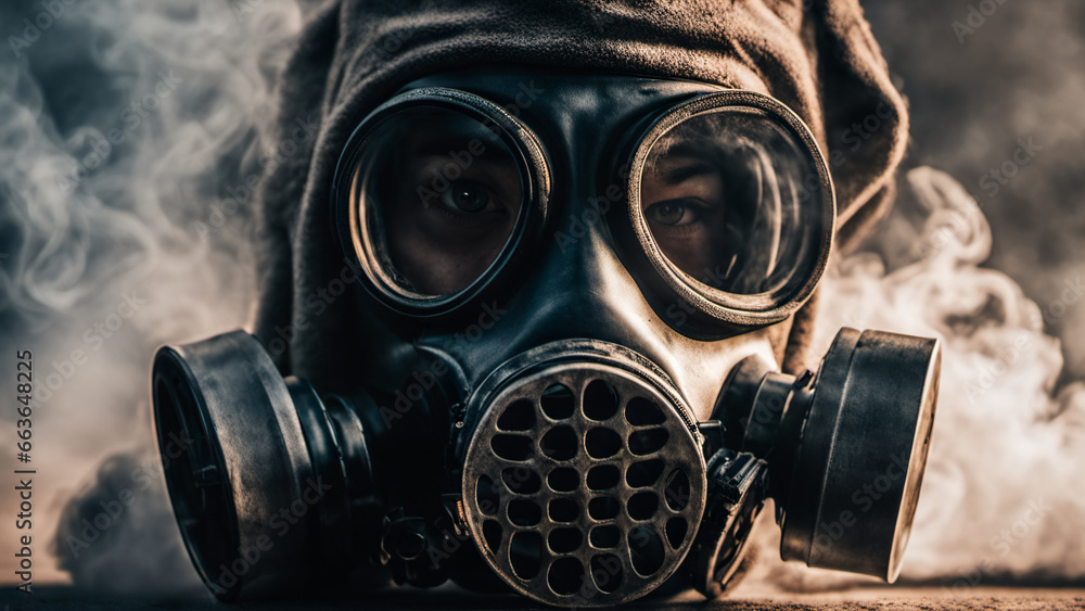 Survival in the Haze, Navigating Danger with Resolve, Wearing a Gas Mask Amidst Dangerously Polluted Conditions for a Breath of Resilience Survival in the Haze, Navigating Danger with Resolve, Wearing a Gas Mask Amidst Dangerously Polluted Conditions for a Breath of Resilience
