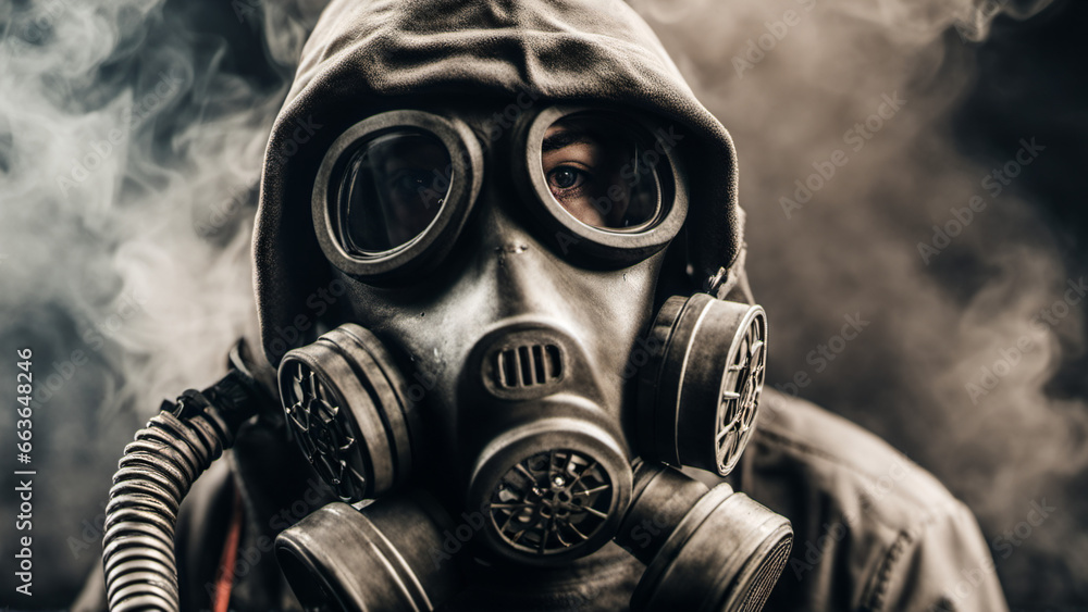Survival in the Haze, Navigating Danger with Resolve, Wearing a Gas Mask Amidst Dangerously Polluted Conditions for a Breath of Resilience Survival in the Haze, Navigating Danger with Resolve, Wearing a Gas Mask Amidst Dangerously Polluted Conditions for a Breath of Resilience