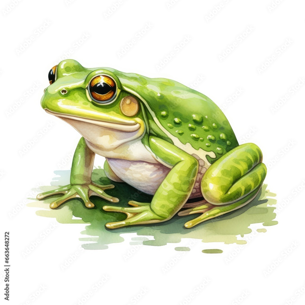 Obraz premium Watercolor green frog on white background.