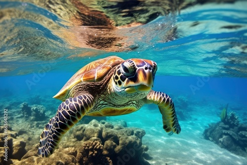 Green turtle at the seawater.
