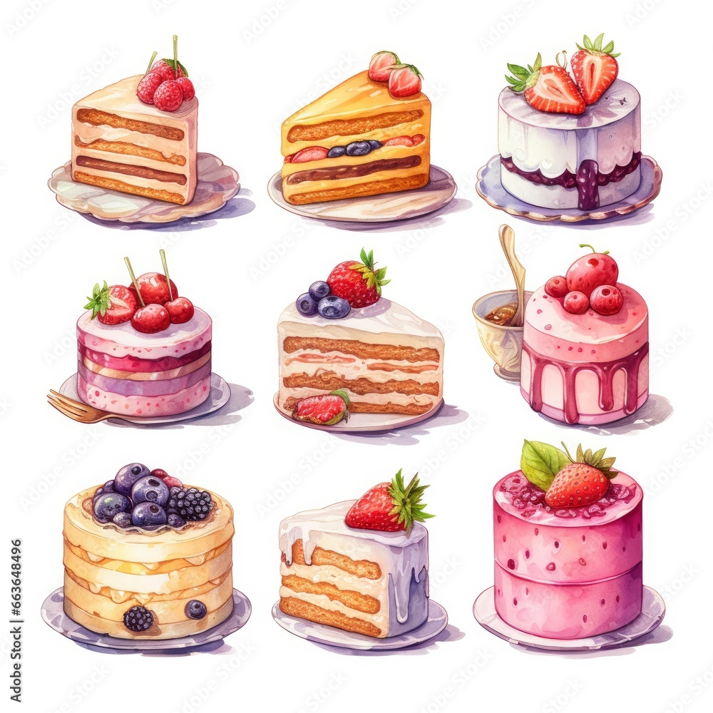 Set of Cake piece illustration on white background. Set of Cake piece illustration on white background.