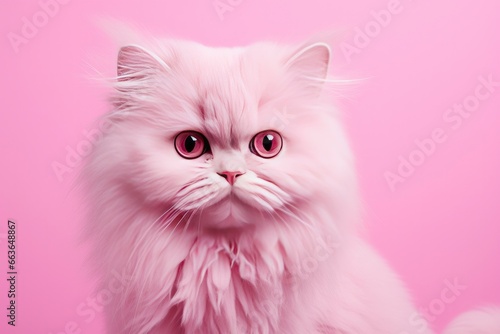 Pink colored cat on Pink Background.