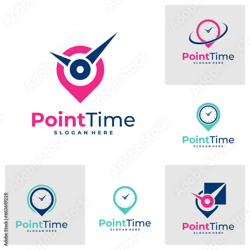 Set of Time with Point logo design vector. Creative Clock logo concepts template