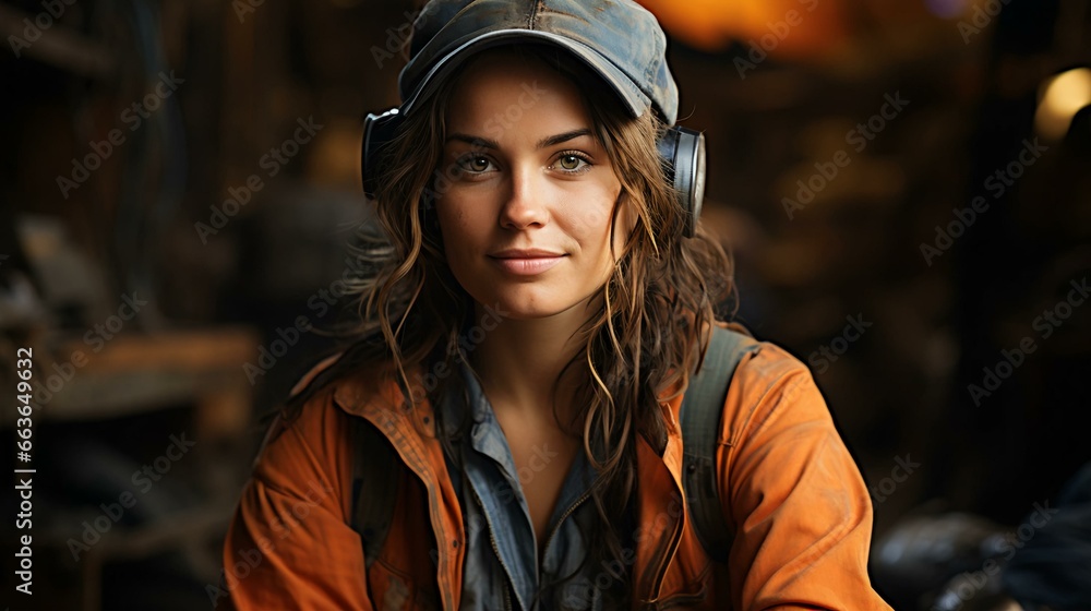 Beautiful female auto mechanic locksmith performs work on car repair at a service station workshop Beautiful female auto mechanic locksmith performs work on car repair at a service station workshop