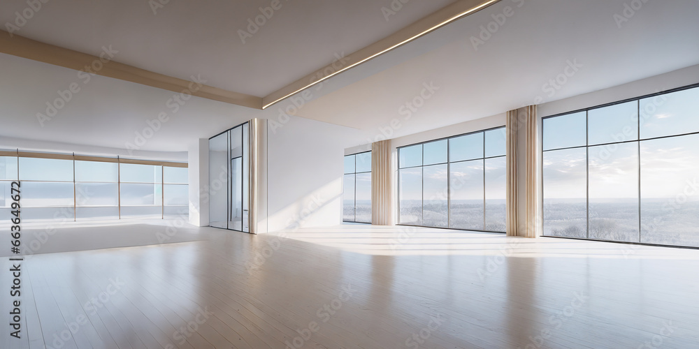 Fototapeta premium Modern empty room or apartment with large windows