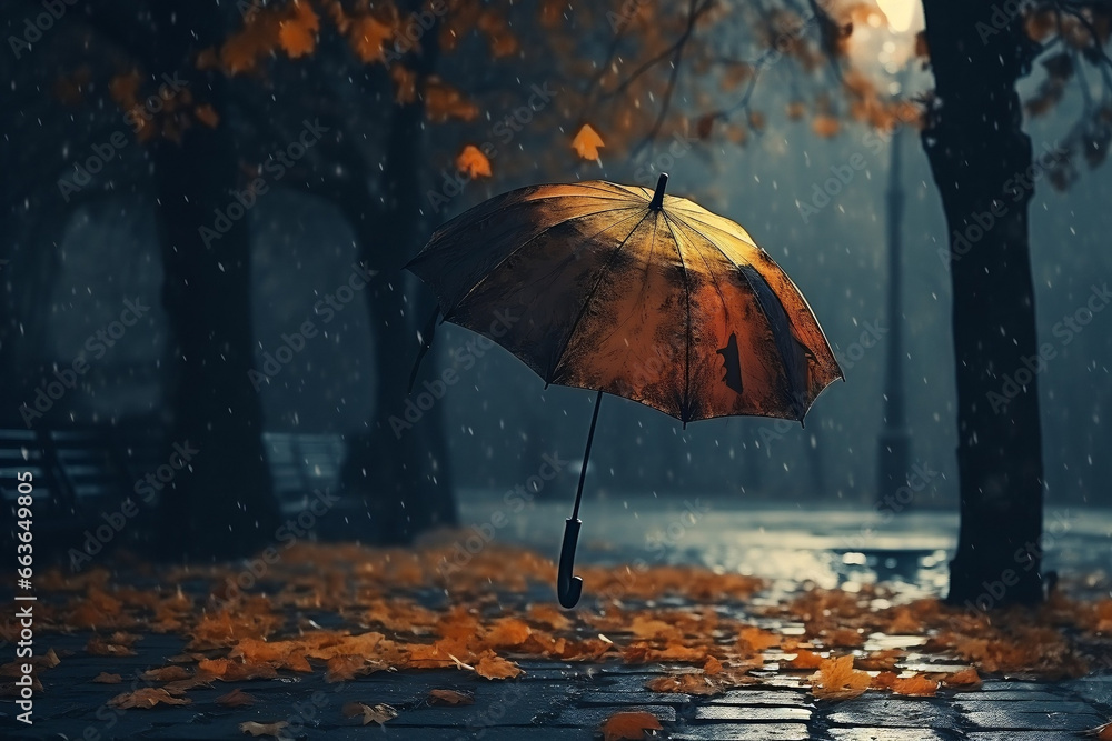 Vintage umbrella in the rain with retro charm