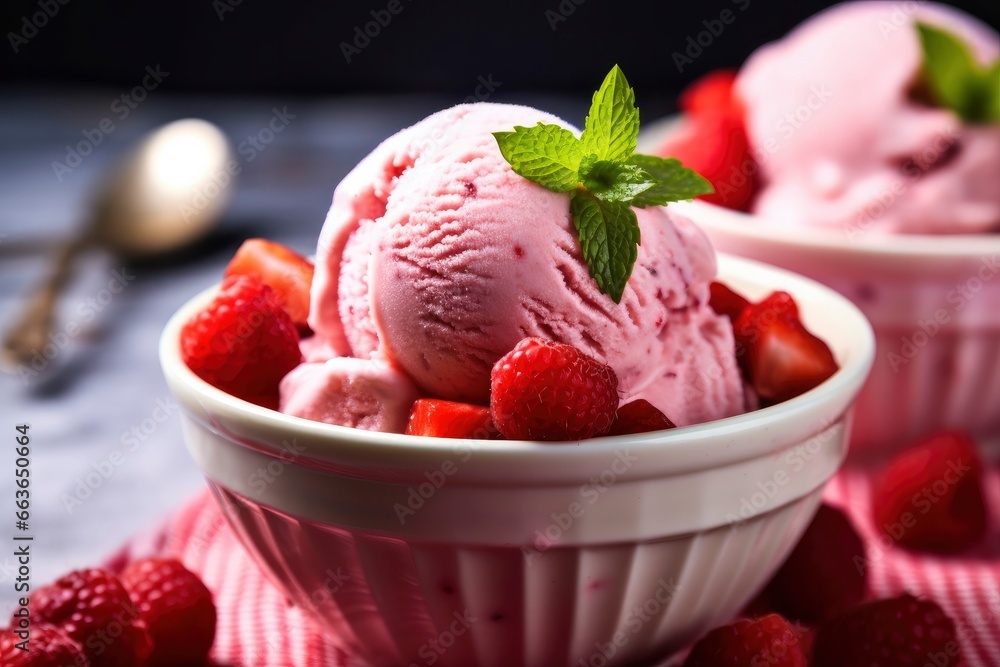 Strawberry Ice Cream with Fresh Strawberries. Strawberry Ice Cream with Fresh Strawberries.