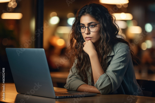 Young woman watching some in laptop