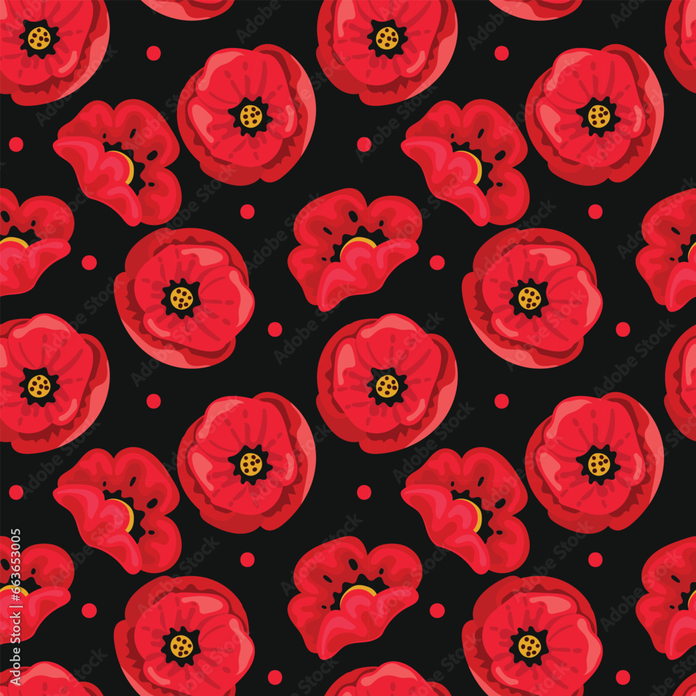 Poppy flowers abstract shapes vector seamless pattern. Matisse minimal style. Floral botanical contemporary background. Floral pattern. Seamless background