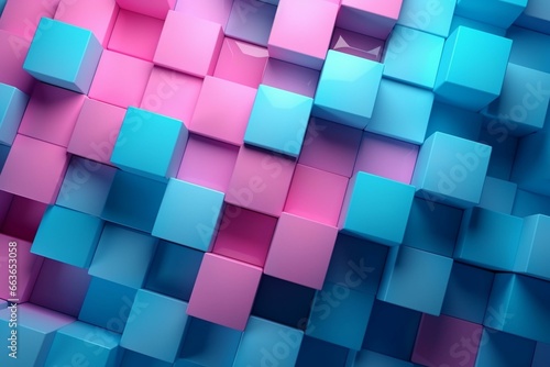 Colorful 3D block backdrop with pink and blue tones. Tech pattern with 3D rendering. Generative AI