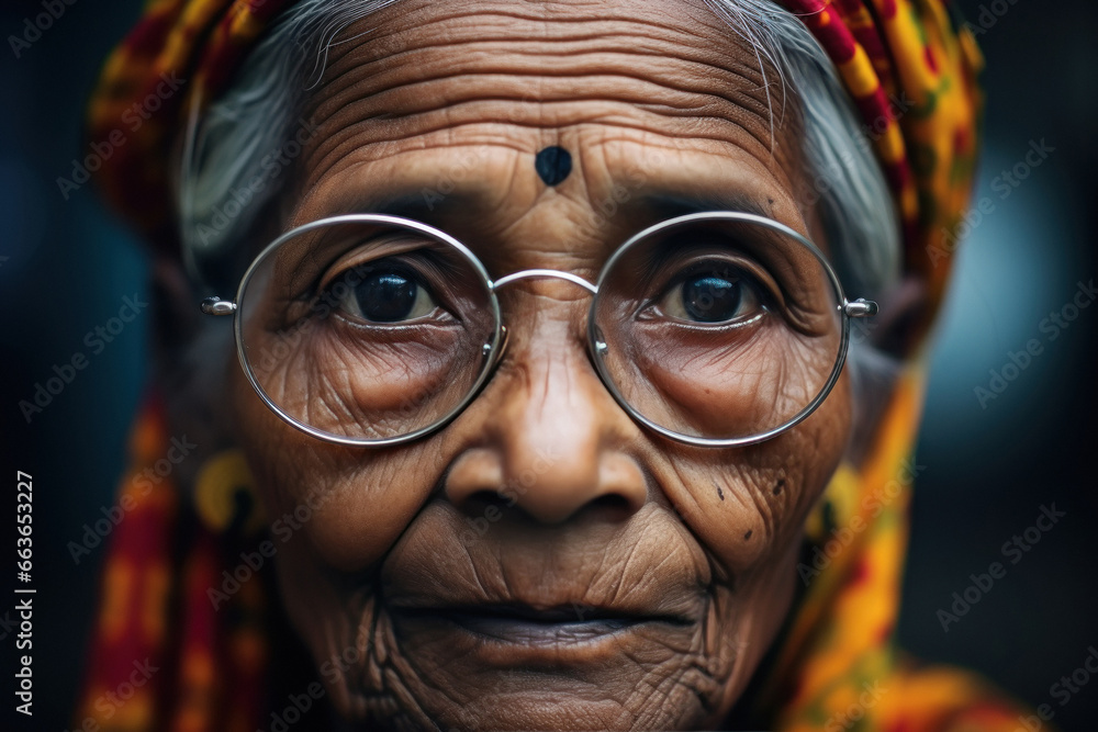 Close up of helpless old aged Indian lady - obrazy, fototapety, plakaty 