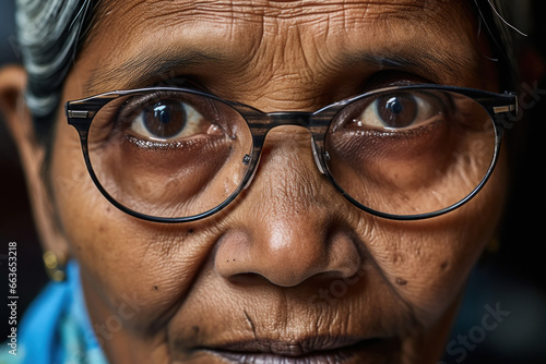 Close up of helpless old aged Indian lady