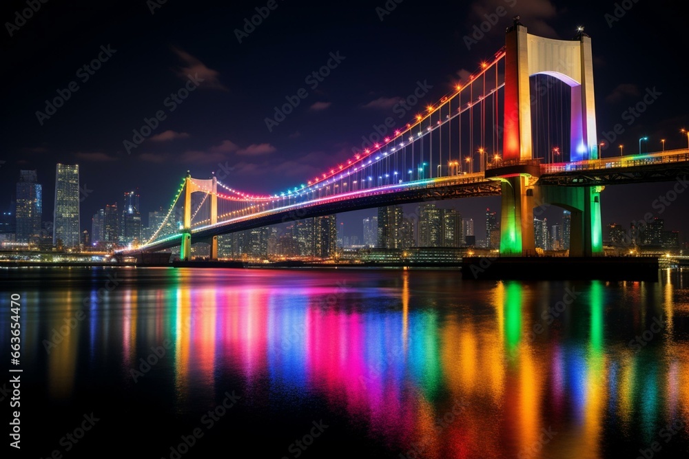 Night view of rainbow bridge in Tokyo Daiba. Generative AI