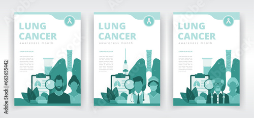 Poster, flyer, report, magazine or book cover templates which raise awareness of the importance of early detection and proper treatments for lung cancer