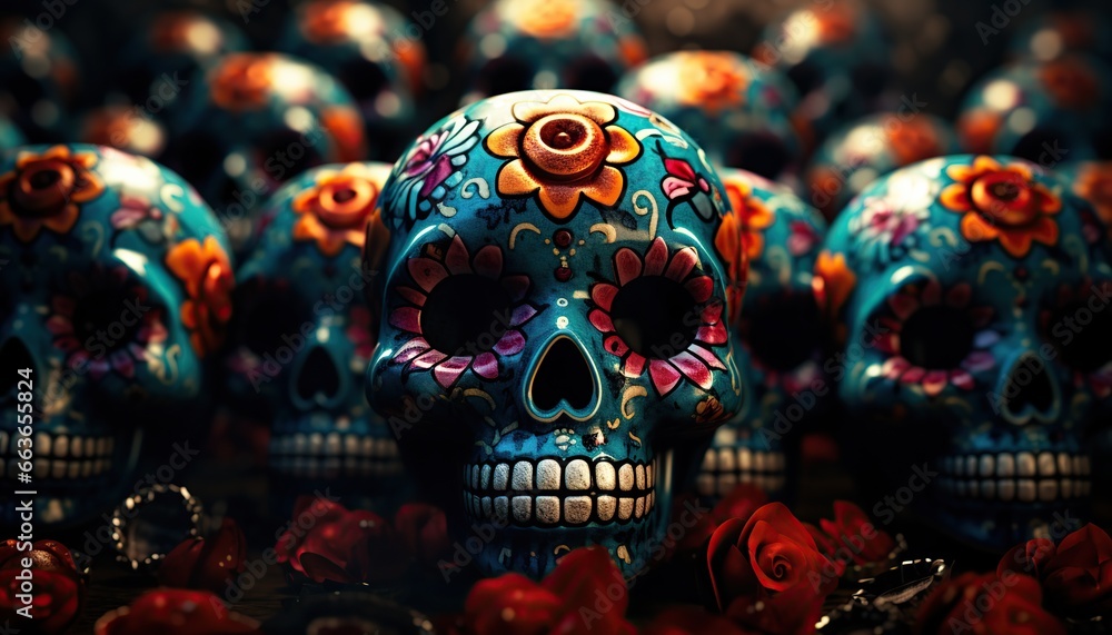 day of the dead sugar skulls. 3D rendered.