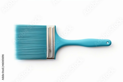 Blue paintbrush isolated on white background with placeholder. Wall paint for renovating. Generative AI