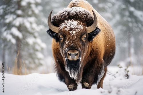 Bison in winter. Generative AI © Fiorella