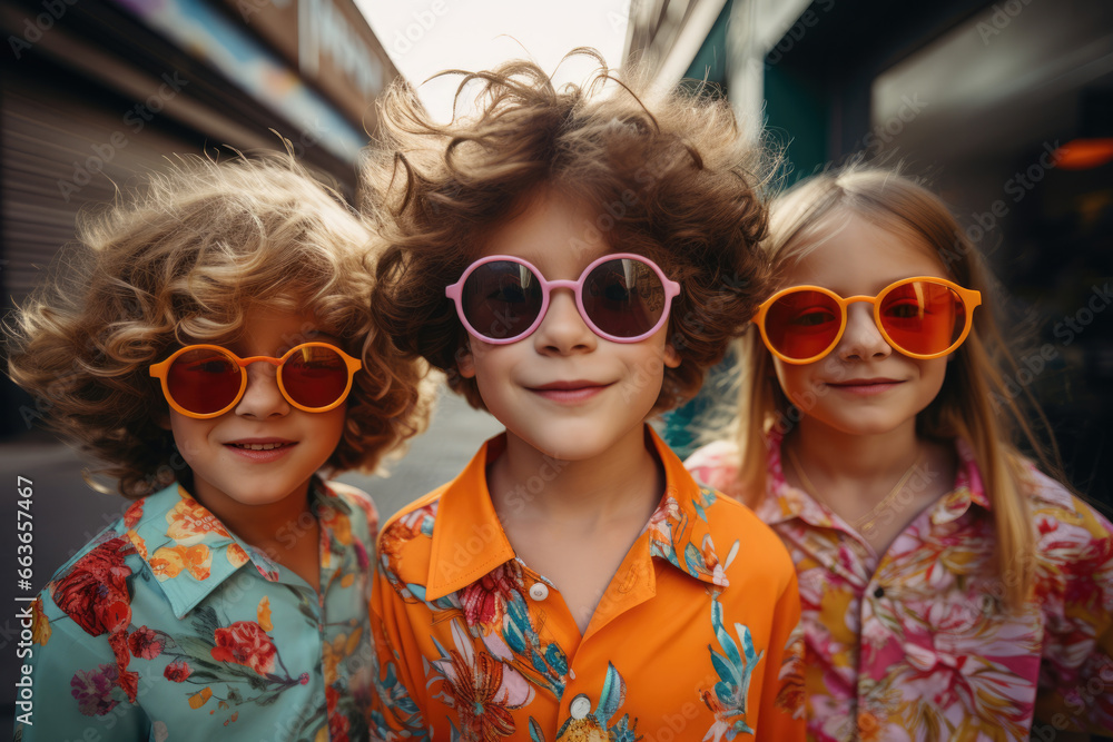 Obraz premium Selfie of a group fashionable modern children friends in bright clothes