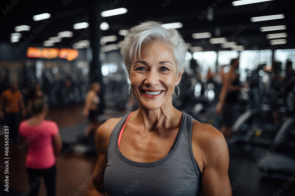 Senior woman selfie in the gym