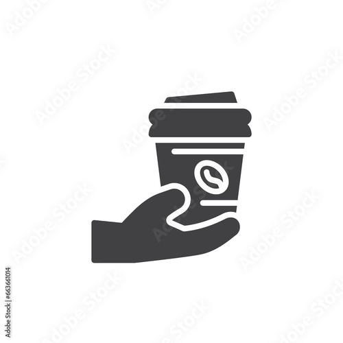 Hand giving coffee cup vector icon