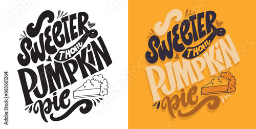 Cute hand drawn doodle lettering about fall, autumn, pumpkin, leaves.