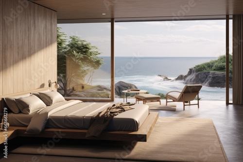 Beach Tropical living & Sea view bedroom for Vacation and Summer an interior design Generative by AI © Annulus Studio