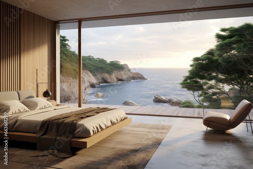Beach Tropical living   Sea view bedroom for Vacation and Summer an interior design Generative by AI