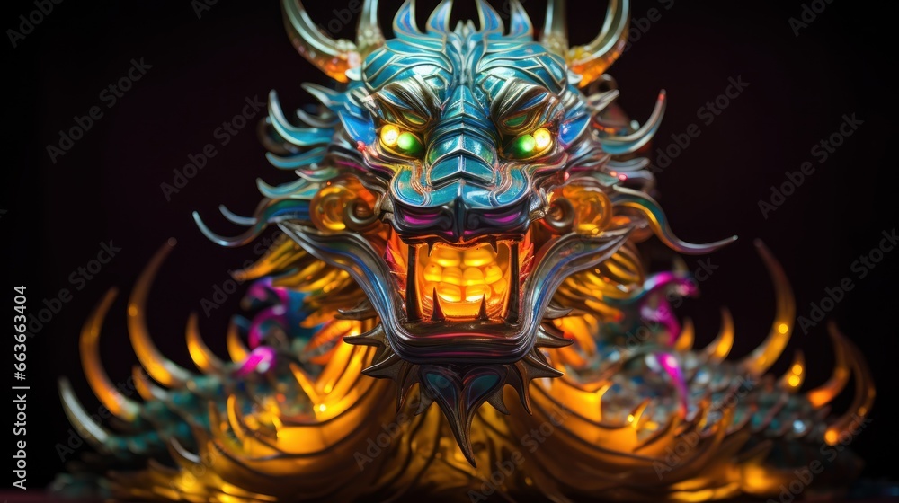 Golden dragon with colorful neon lights Golden dragon with colorful neon lights
