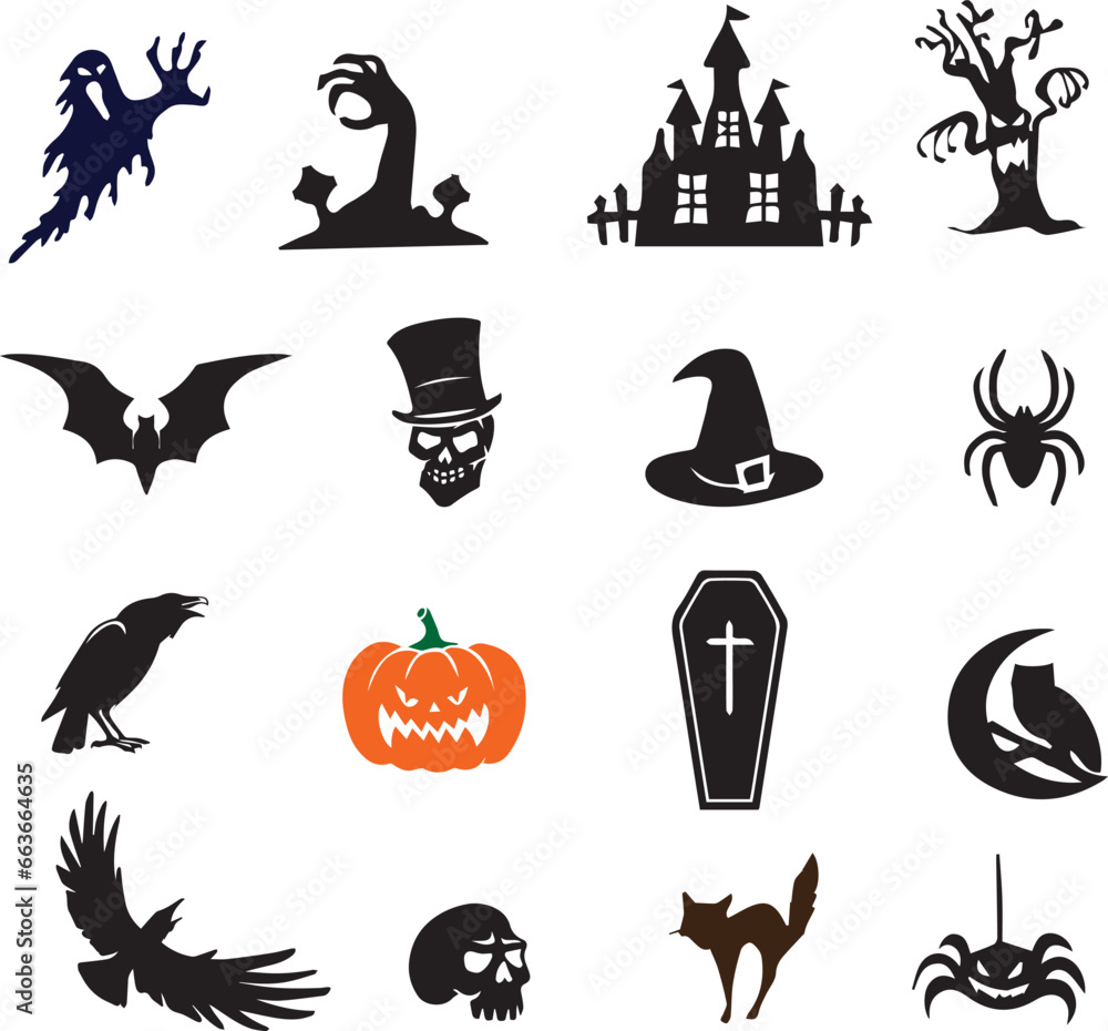 Fototapeta premium halloween icons set in dark