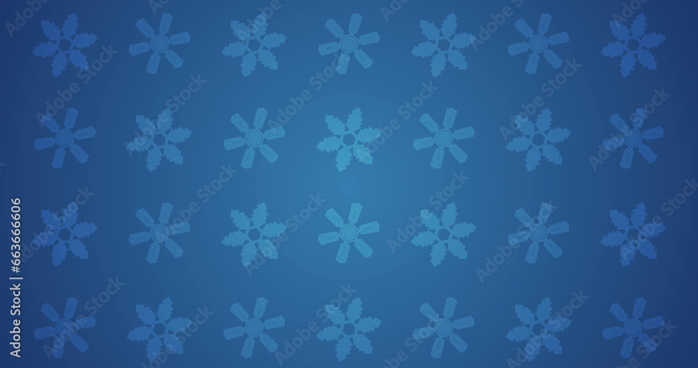 Image of rows of snowflake pattern on blue background Image of rows of snowflake pattern on blue background